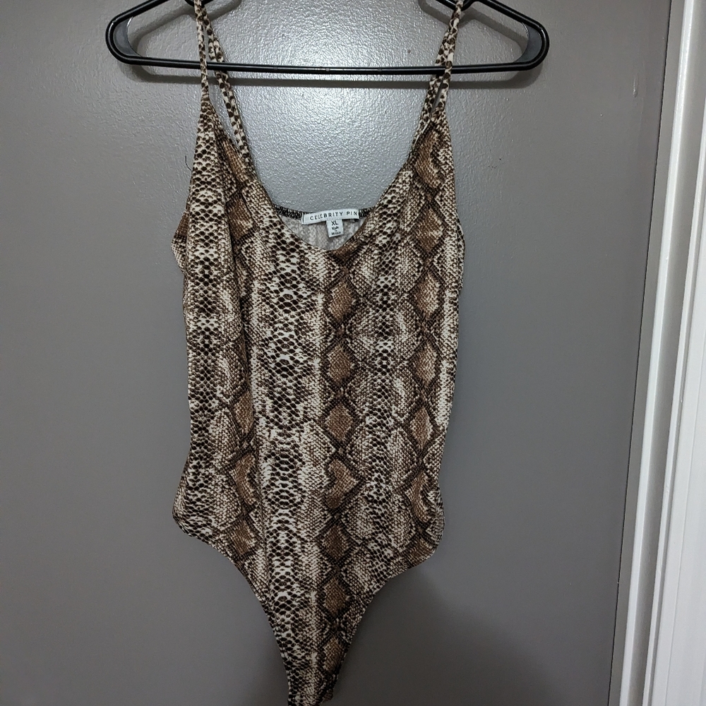 Celebrity Pink Snake Skin Body Suit